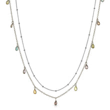 Load image into Gallery viewer, Katherine Oxidized Silver Double Chain with colorful teardrop Swarovski Crystal Necklace
