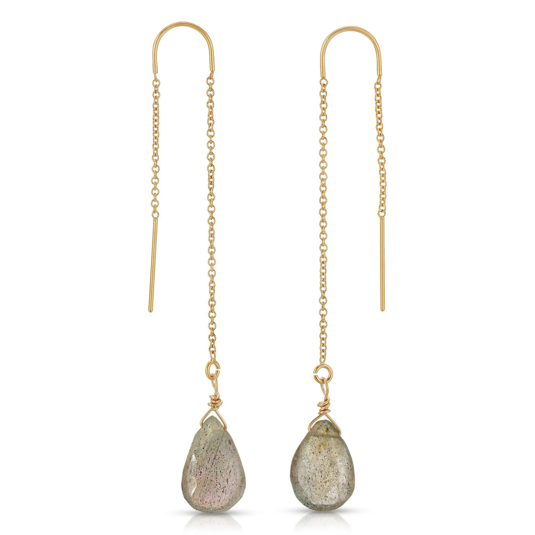 Pull Through Earring - 22kt Gold Fill Chain and Hook with Labradorite