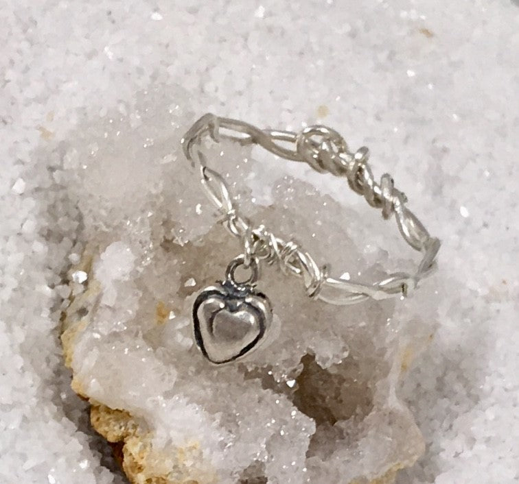 Custom Wire Wrap Ring - Silver Band with Silver Heart