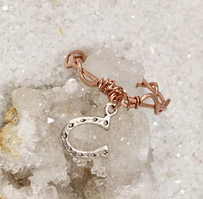 Custom Wire Wrap Ring - Rose Gold with Silver Horse shoe
