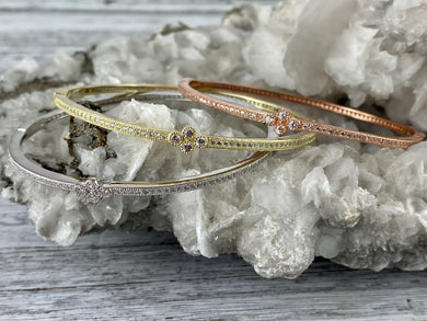Petite Fleur Stackable Bracelet with Swarovski Crystals Sterling Silver