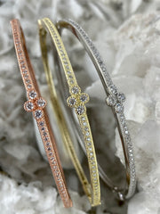 Petite Fleur Stackable Bracelet with Crystals Sterling Silver