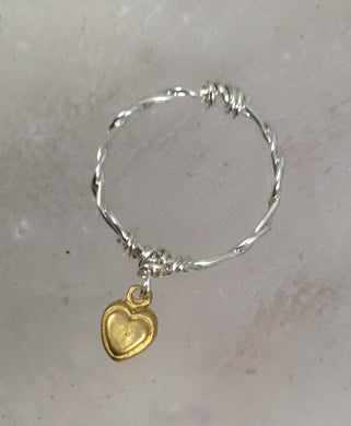 Custom Wire Wrap Ring - Silver Band with Gold Heart